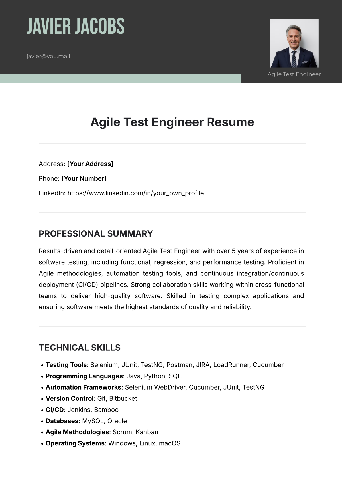 Agile Test Engineer Resume Template - Edit Online & Download