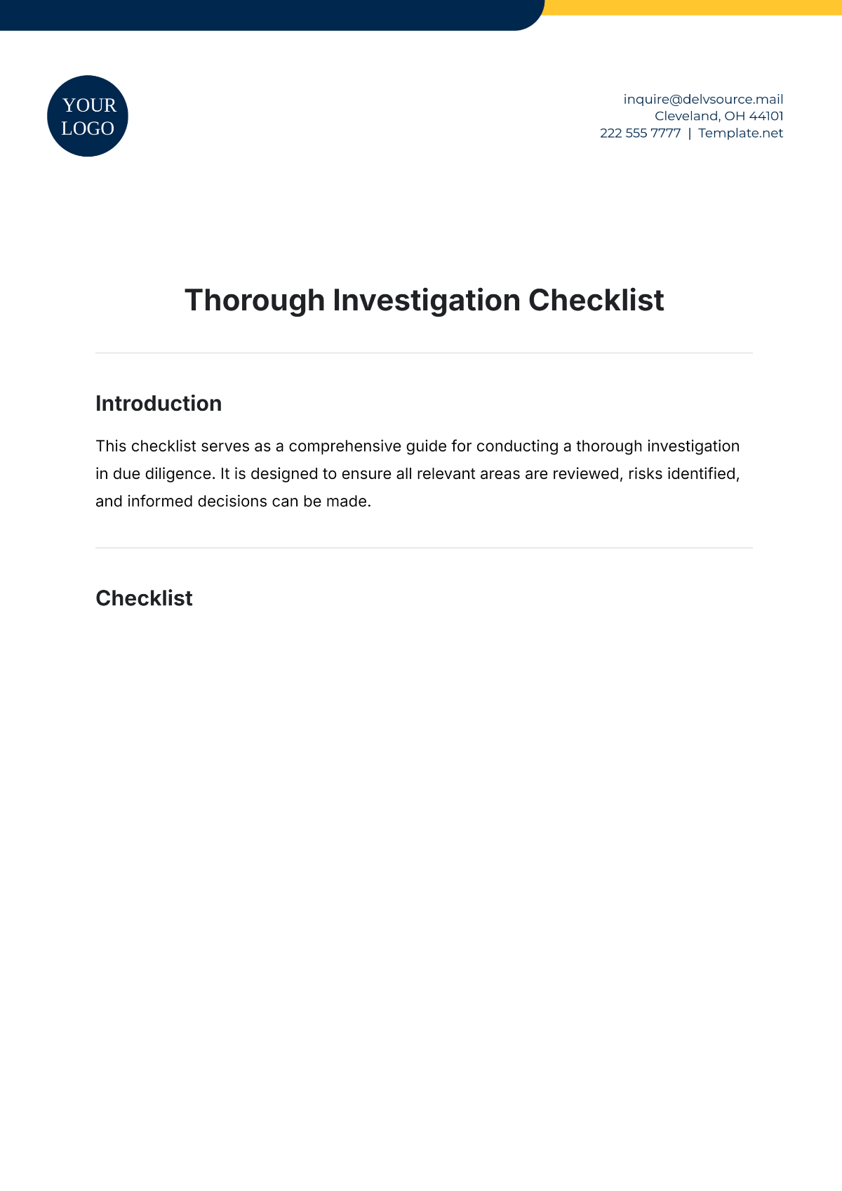 Thorough Investigation Checklist Template - Edit Online & Download