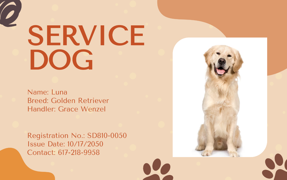 Aesthetic Service Dog ID Card with Photo Template - Edit Online & Download