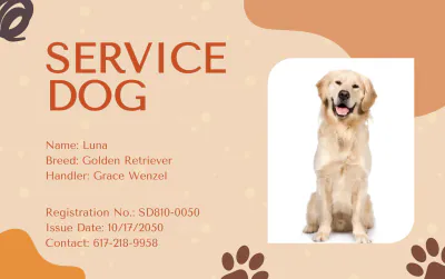Free Aesthetic Service Dog ID Card with Photo Template to Edit Online