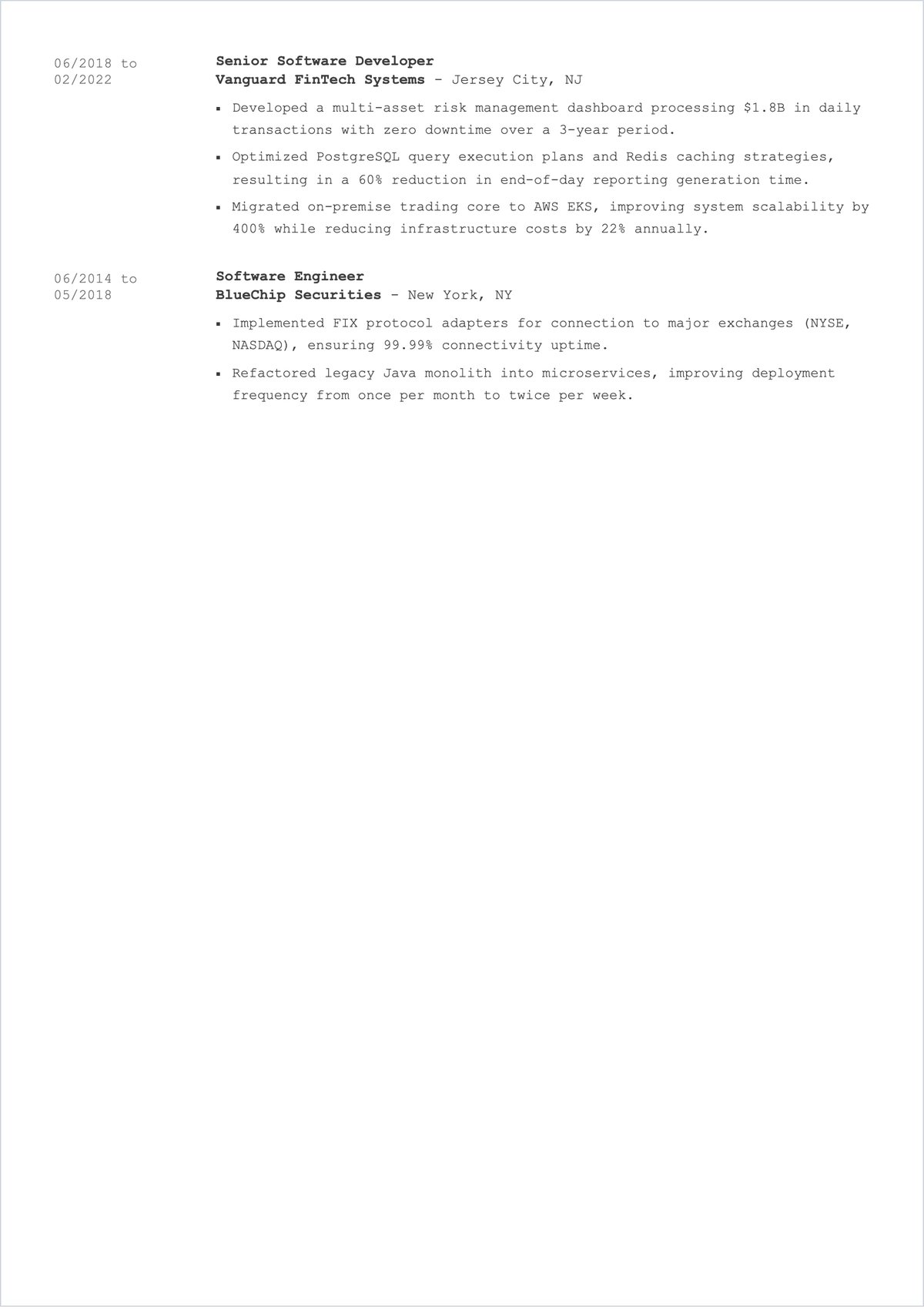 Free Professional Senior Developer ATS Resume Template