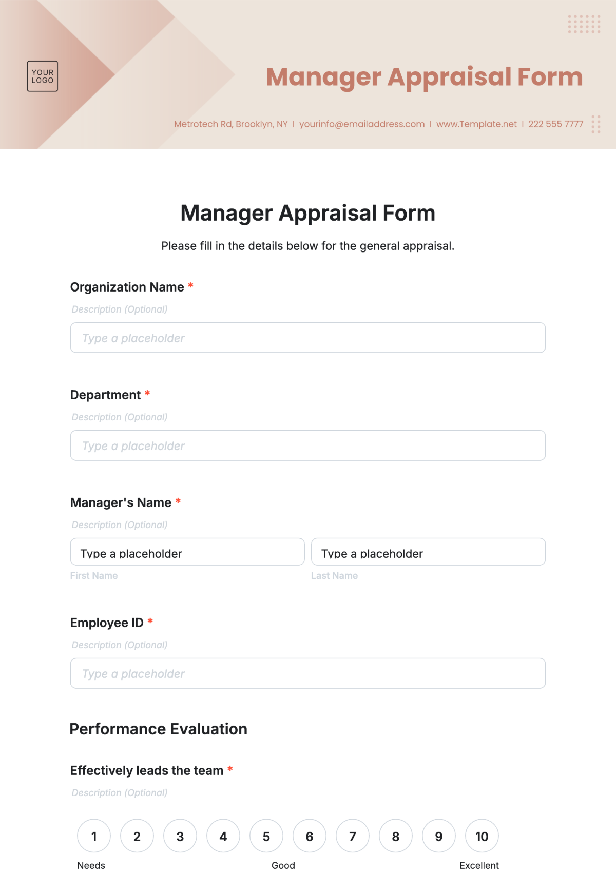 Manager Appraisal Form Template