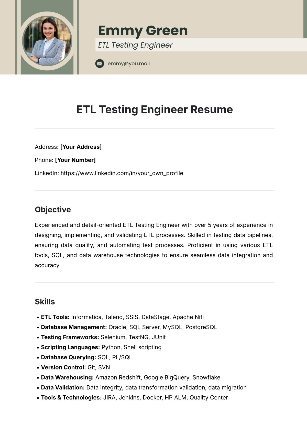 ETL Testing Engineer Resume Template - Edit Online & Download