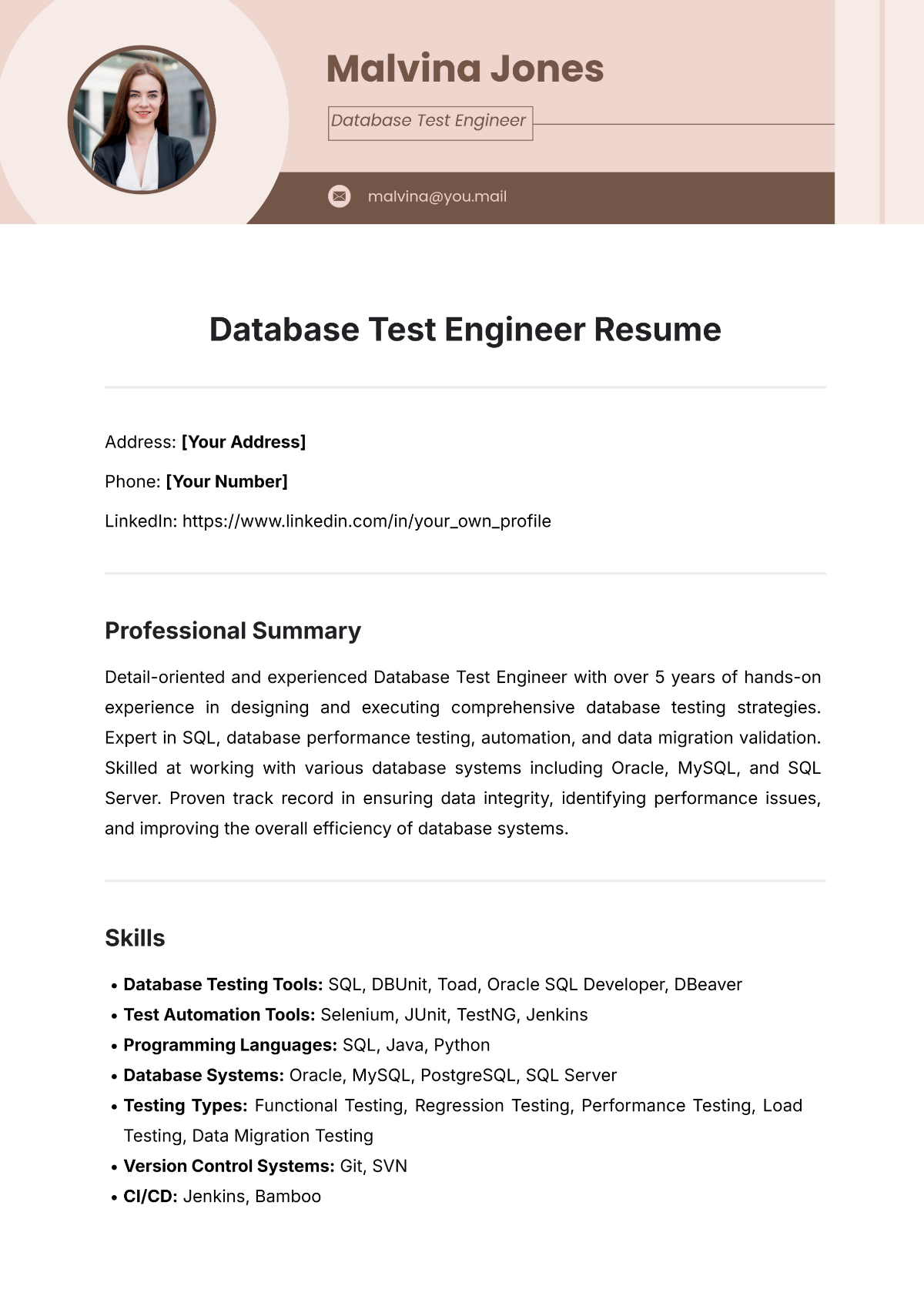 Database Test Engineer Resume Template - Edit Online & Download