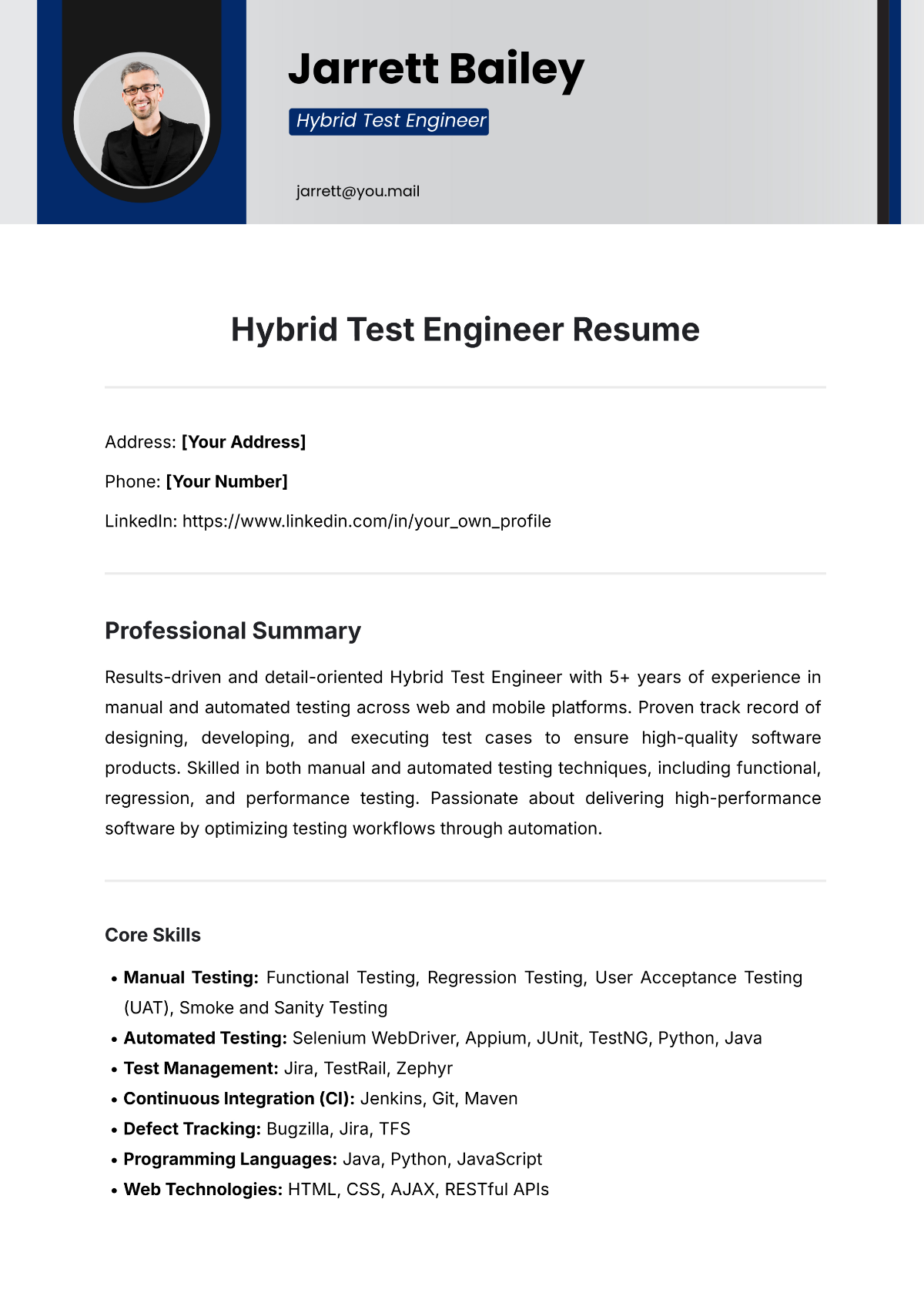 Hybrid Test Engineer Resume Template - Edit Online & Download