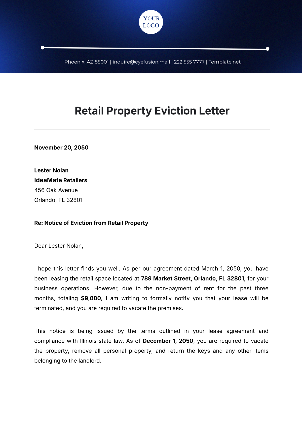 Retail Property Eviction Letter Template - Edit Online & Download