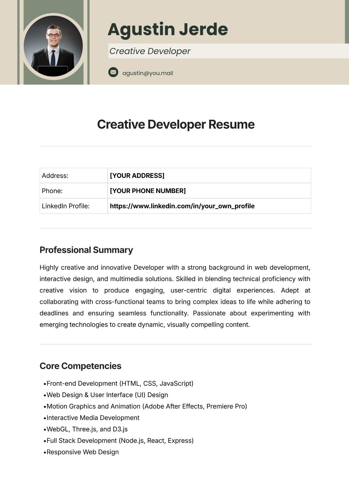 Creative Developer Resume Template - Edit Online & Download