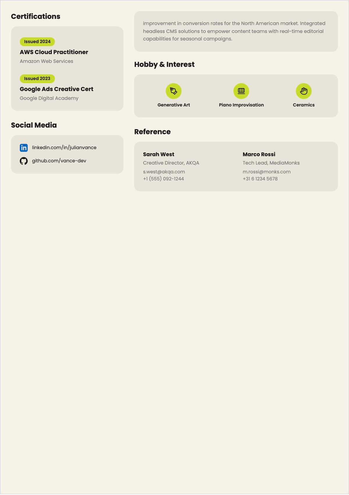 Free Creative Developer ATS Resume Template, AI Resume Builder