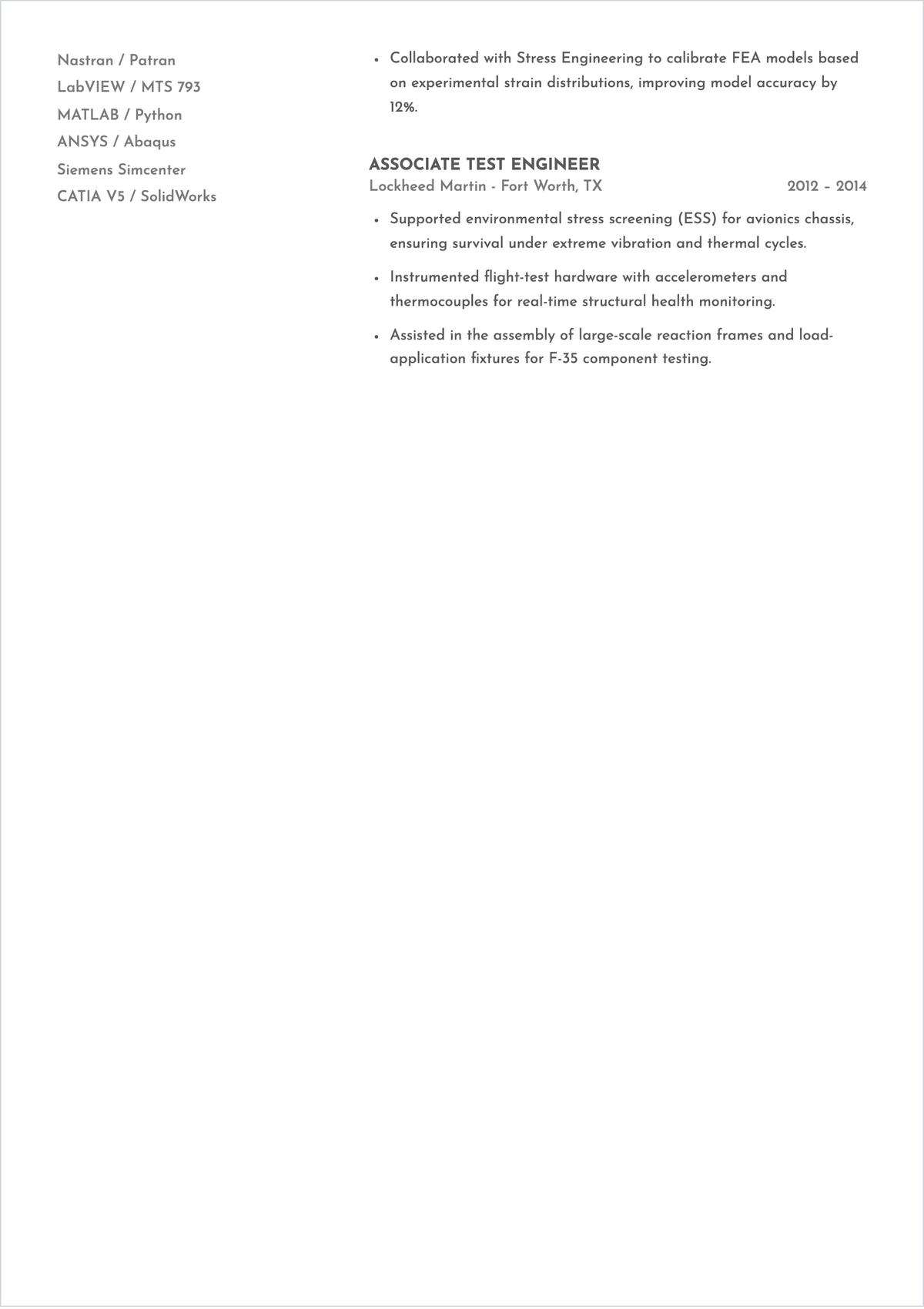 Free Structural Test Engineer ATS Resume Template, AI Resume Builder