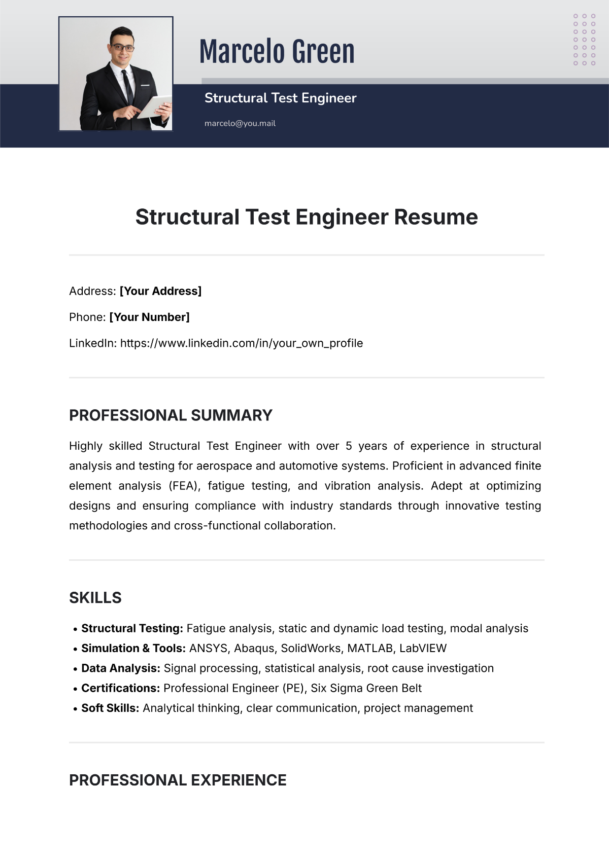 Structural Test Engineer Resume Template - Edit Online & Download