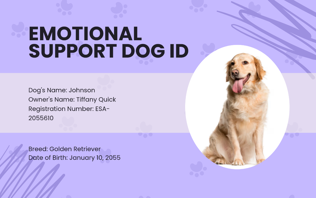 Therapy Dog Emotional Support ID Template - Edit Online & Download