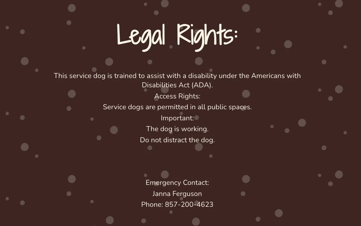 Free Registered Service Dog ID Card Template to Edit Online