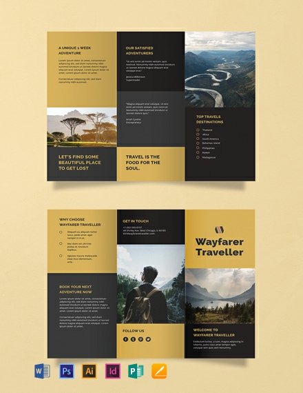 Tri Fold Travel Brochure Template Illustrator InDesign Word Apple Pages PSD Publisher 