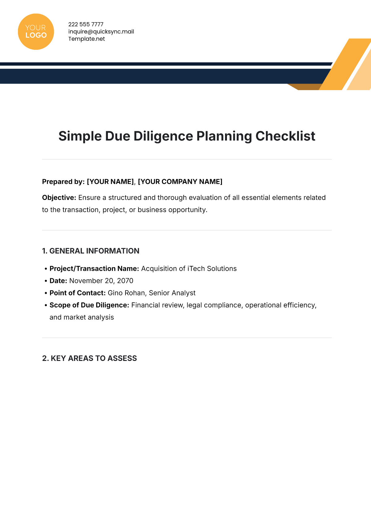 Free Due Diligence Template to Edit Online