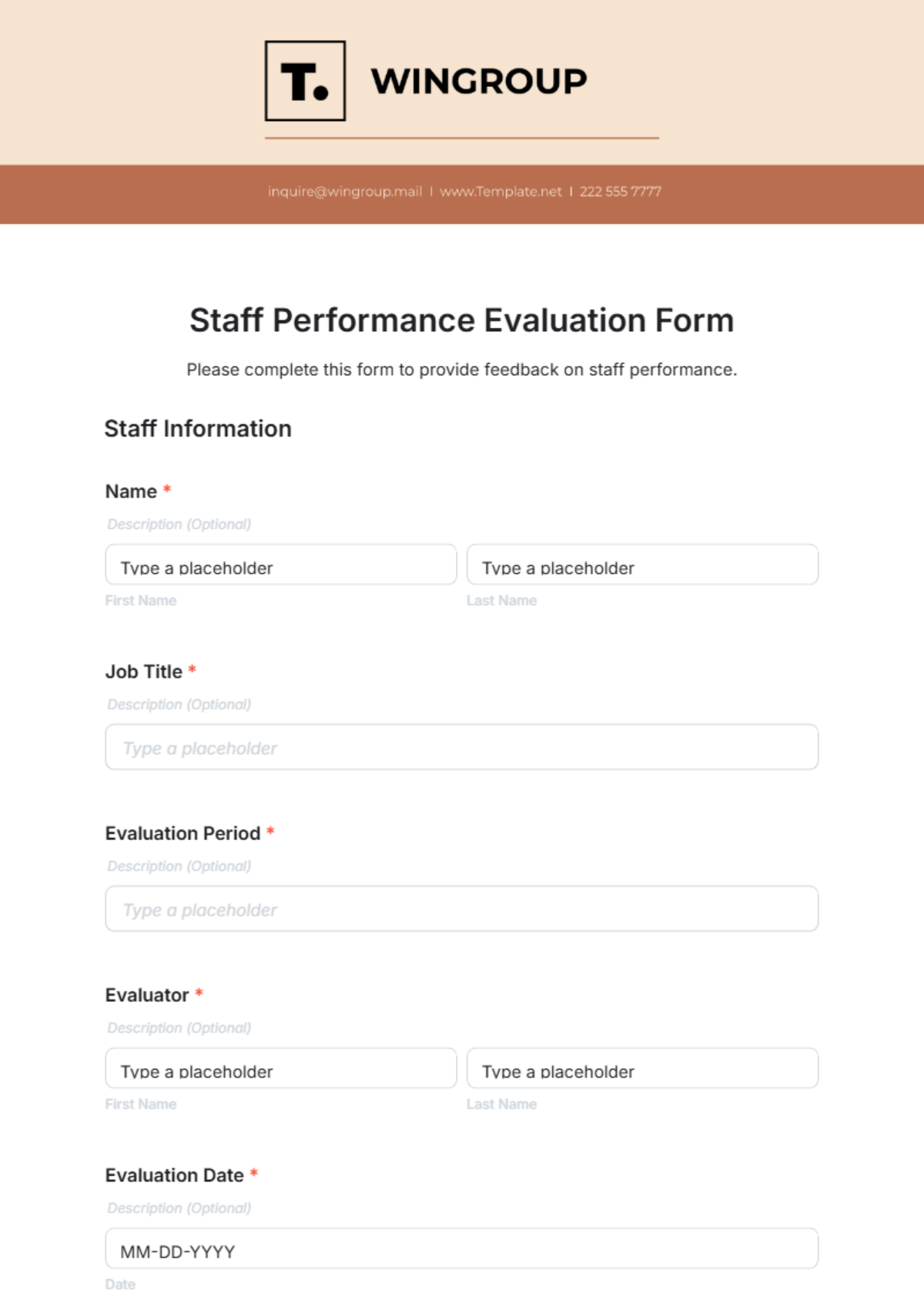 Staff Performance Evaluation Form Template - Edit Online & Download