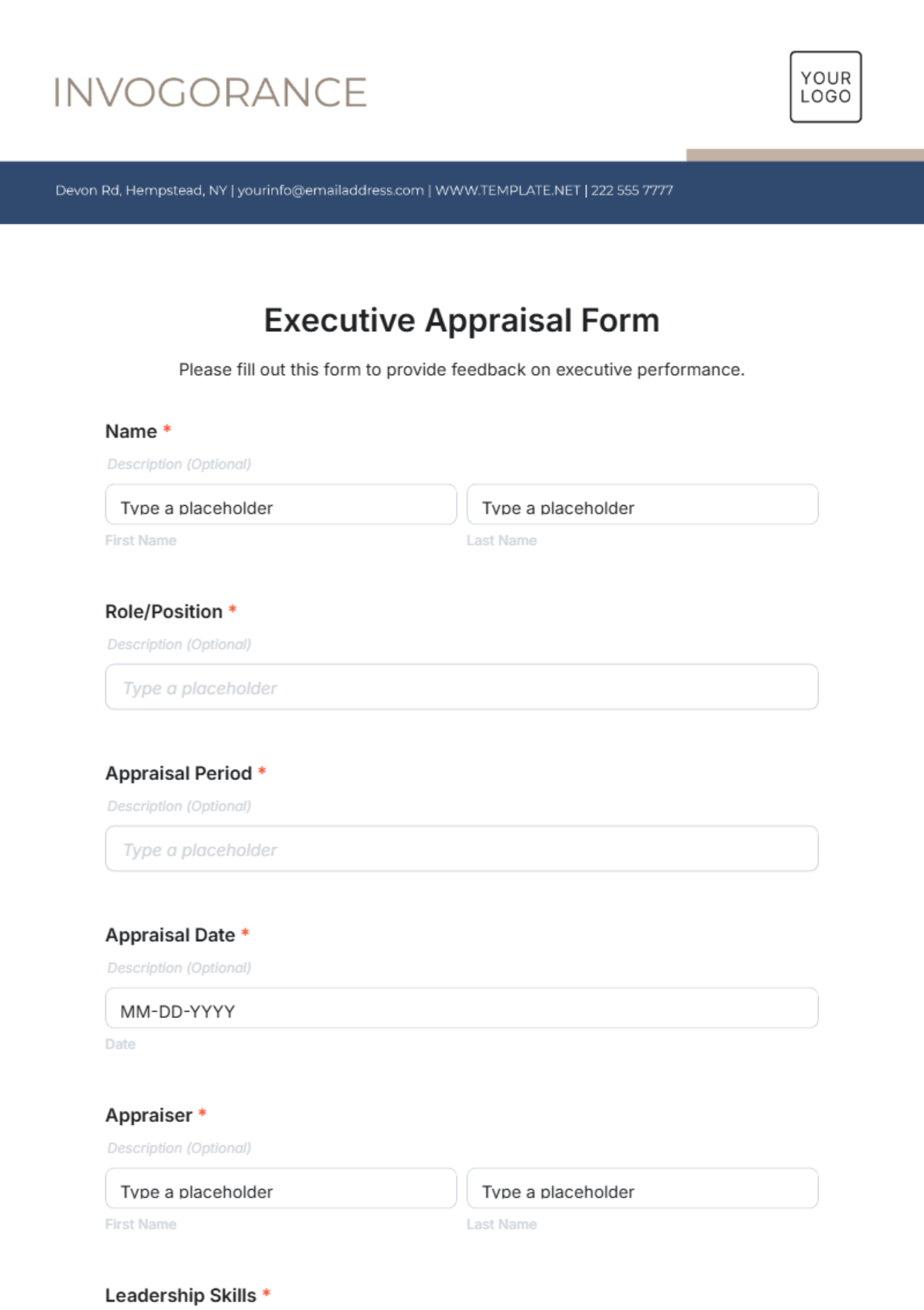 Executive Appraisal Form Template - Edit Online & Download