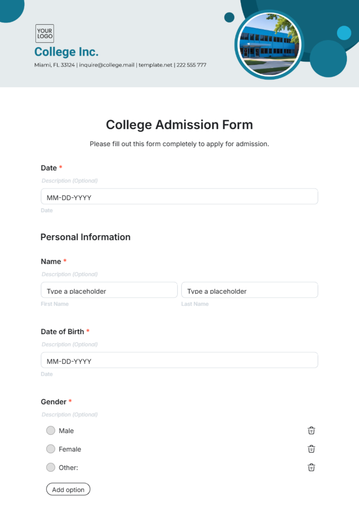 College Admission Form Template - Edit Online & Download