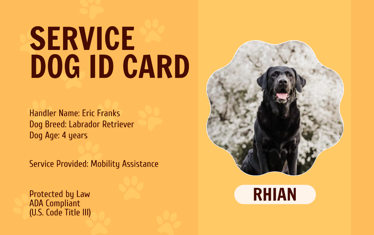 Service Dog ID Card for Public Access Template - Edit Online & Download