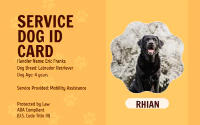 Free Service Dog ID Card for Public Access Template to Edit Online