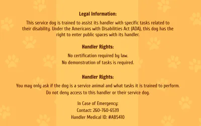 Free Service Dog ID Card for Public Access Template to Edit Online