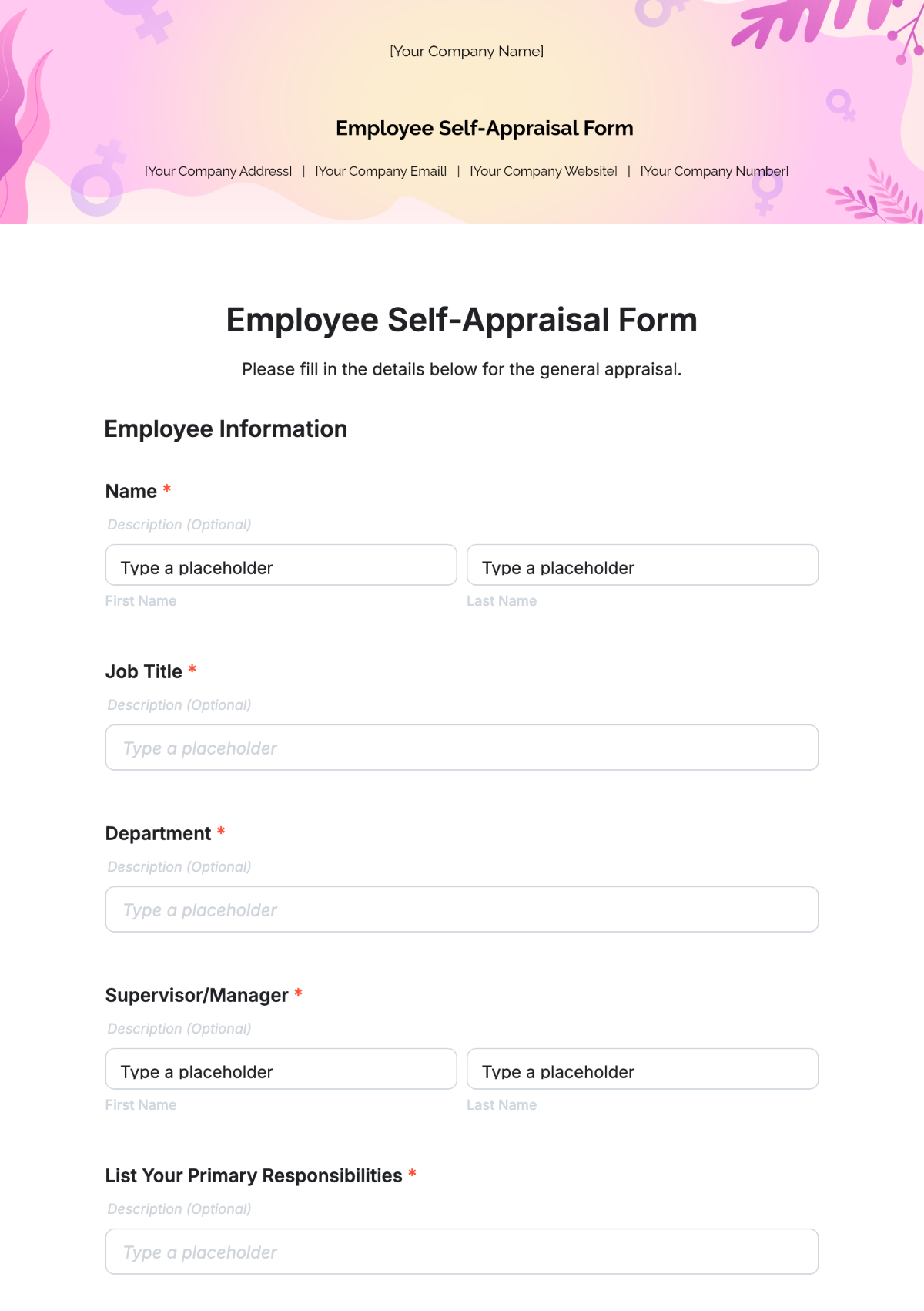 Employee Self-Appraisal Form Template