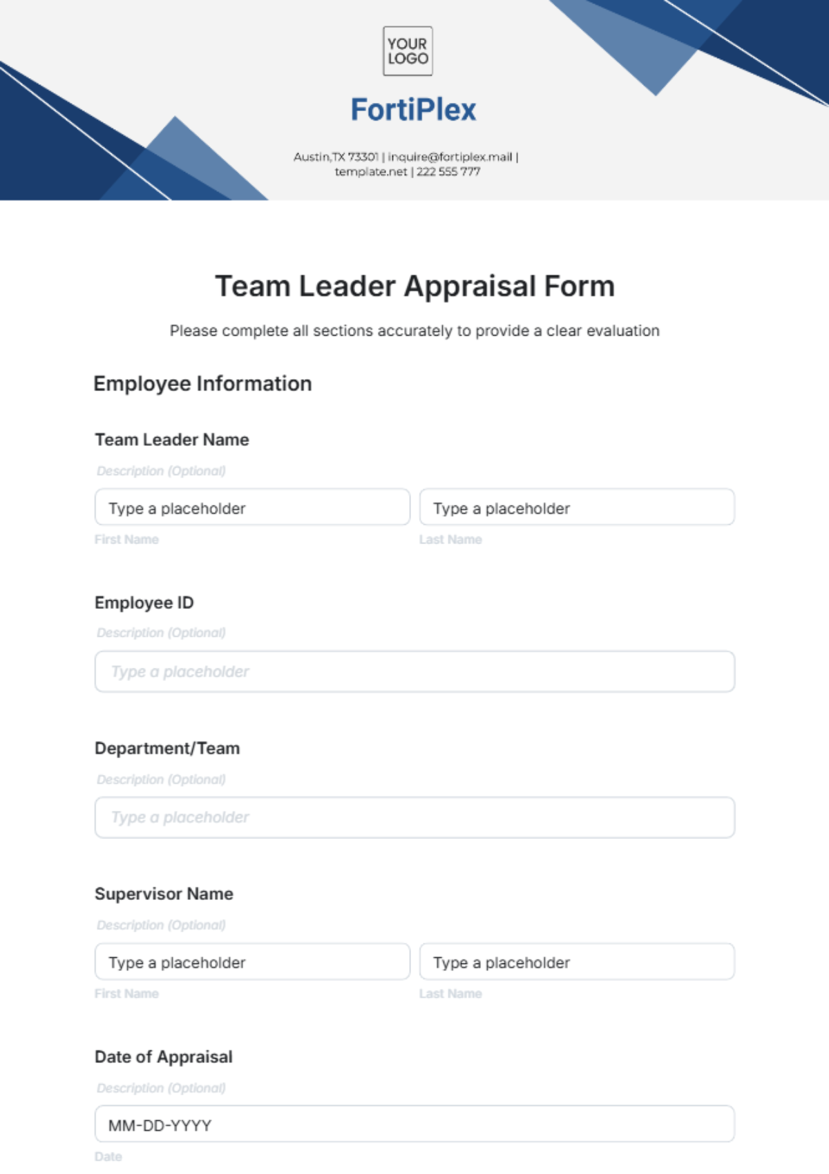 Team Leader Appraisal Form Template - Edit Online & Download