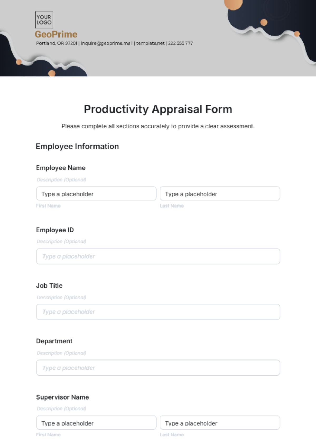 Productivity Appraisal Form Template - Edit Online & Download