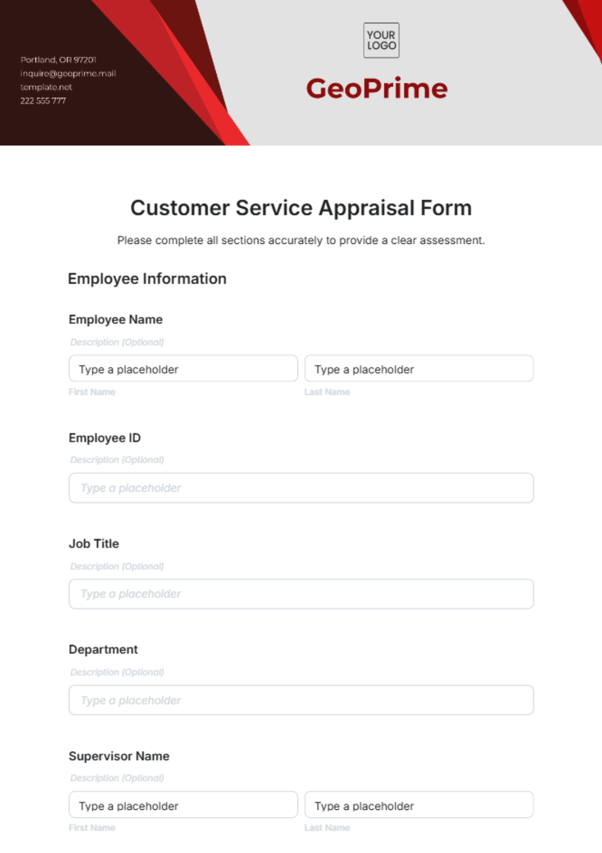 Customer Service Appraisal Form Template - Edit Online & Download