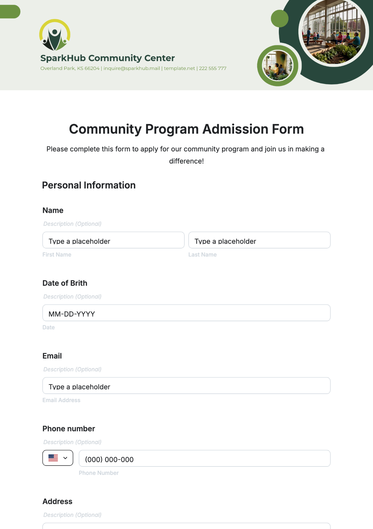 Community Program Admission Form Template - Edit Online & Download