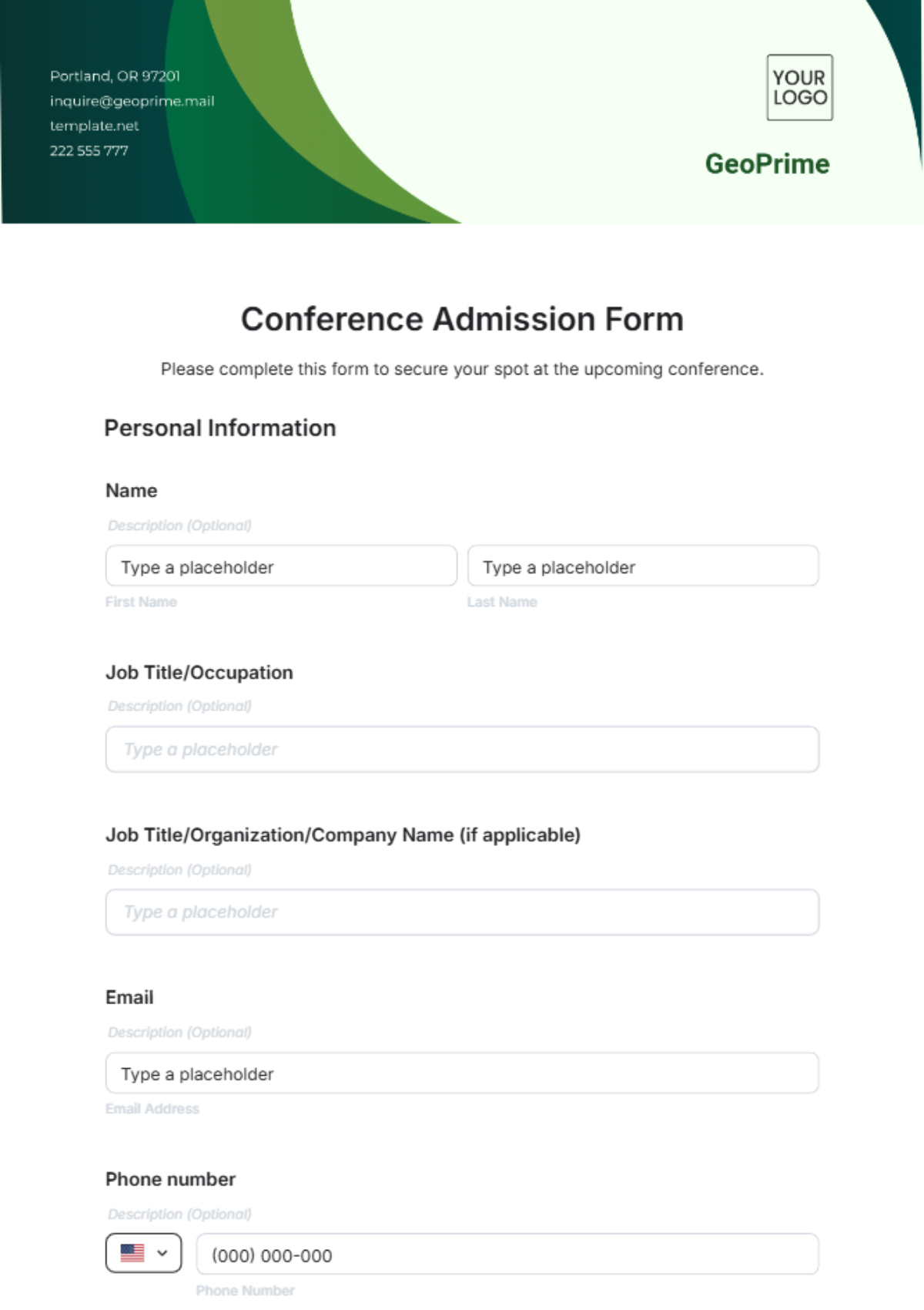 Conference Admission Form Template - Edit Online & Download