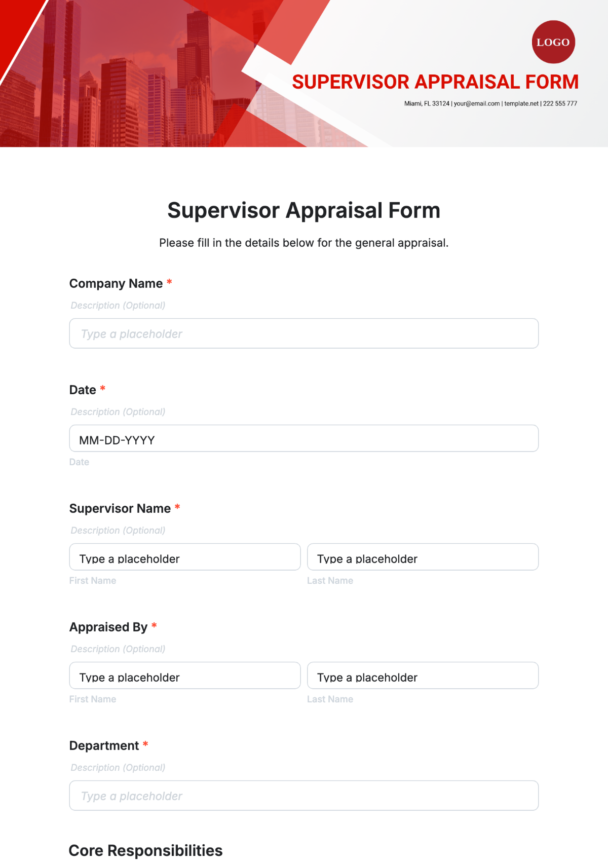 Supervisor Appraisal Form Template