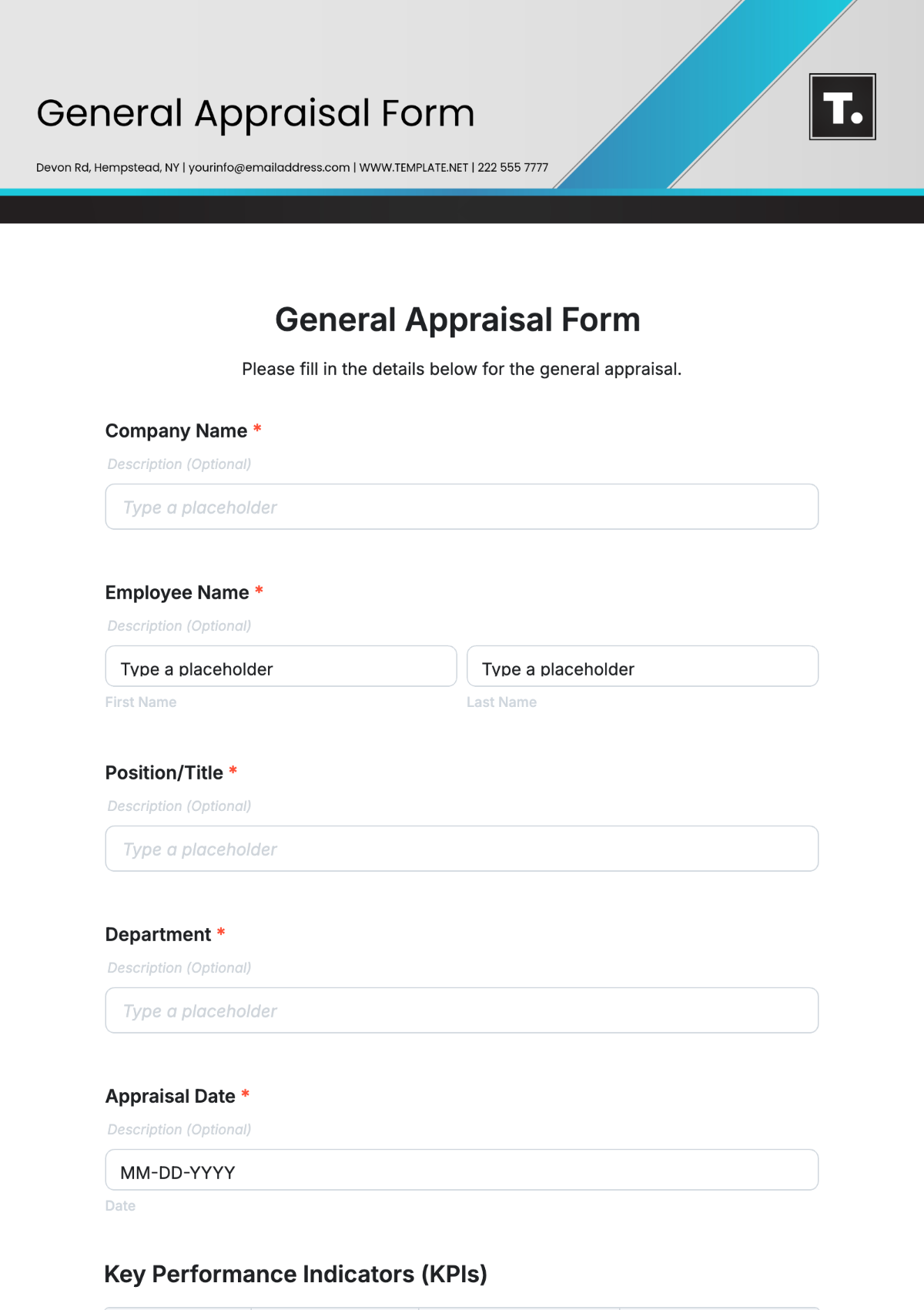 General Appraisal Form Template