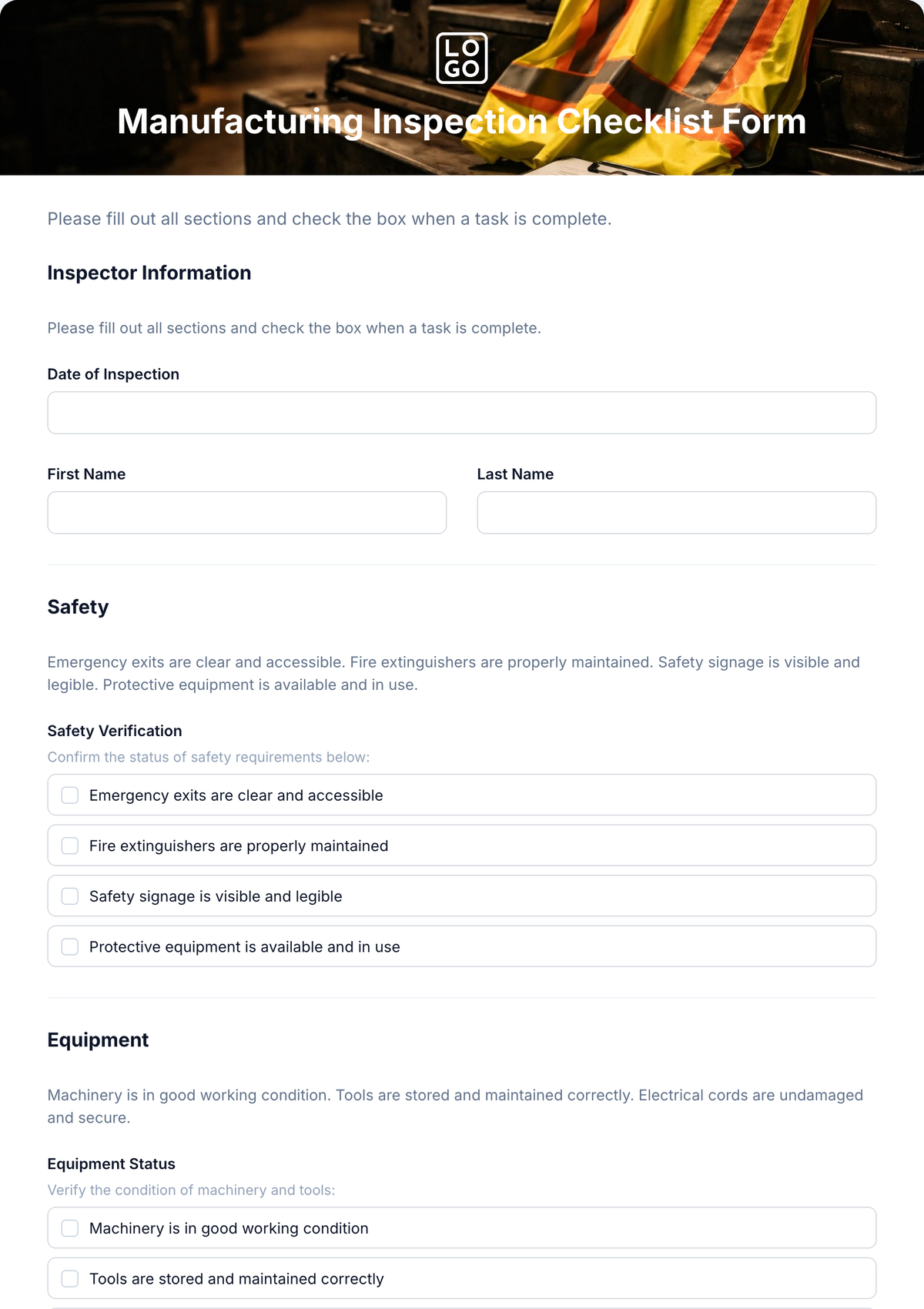 Free Manufacturing Inspection Checklist Form Template To Edit Online Free Manufacturing Inspection Checklist Form Template To Edit Online