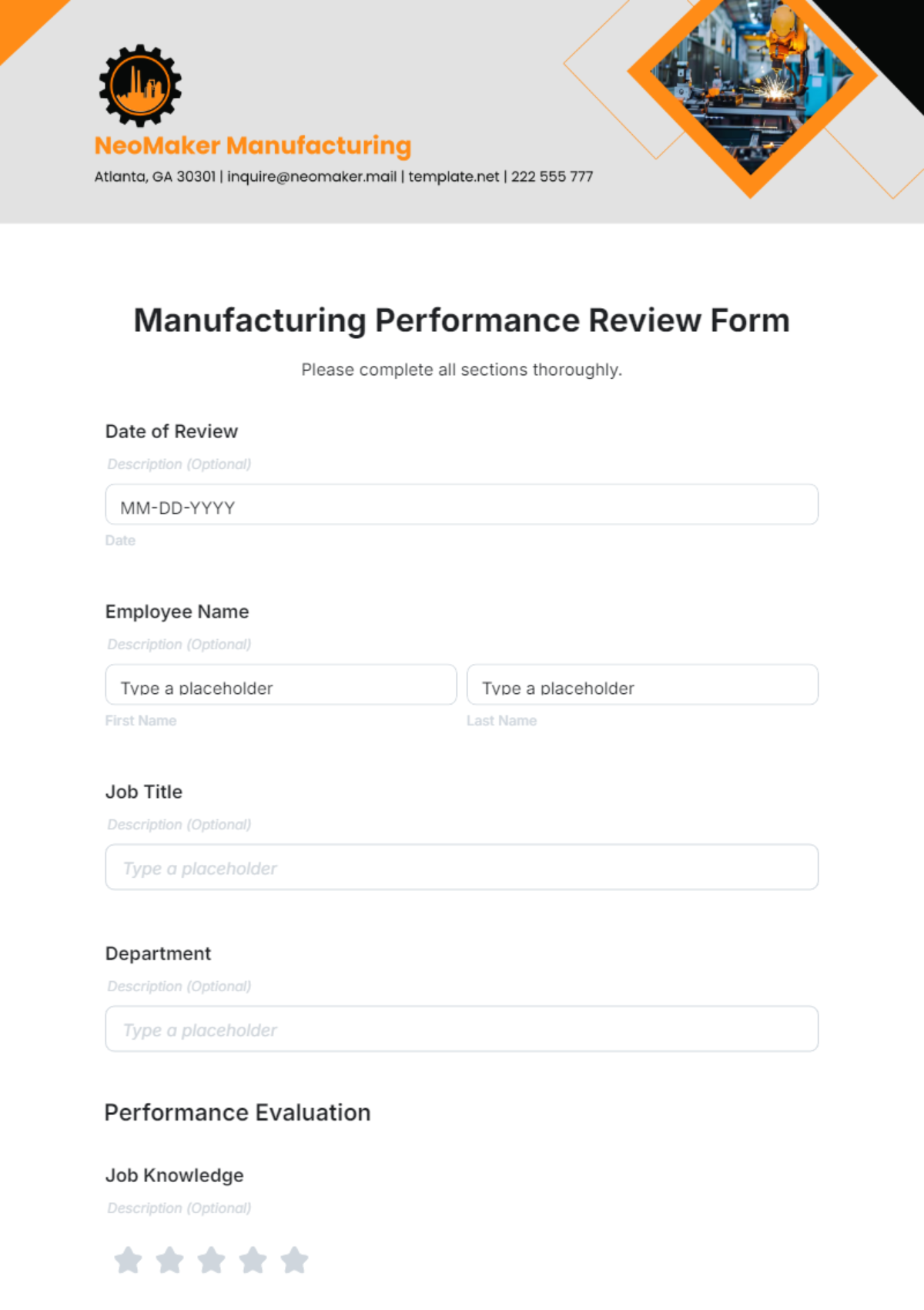 Manufacturing Performance Review Form Template - Edit Online & Download