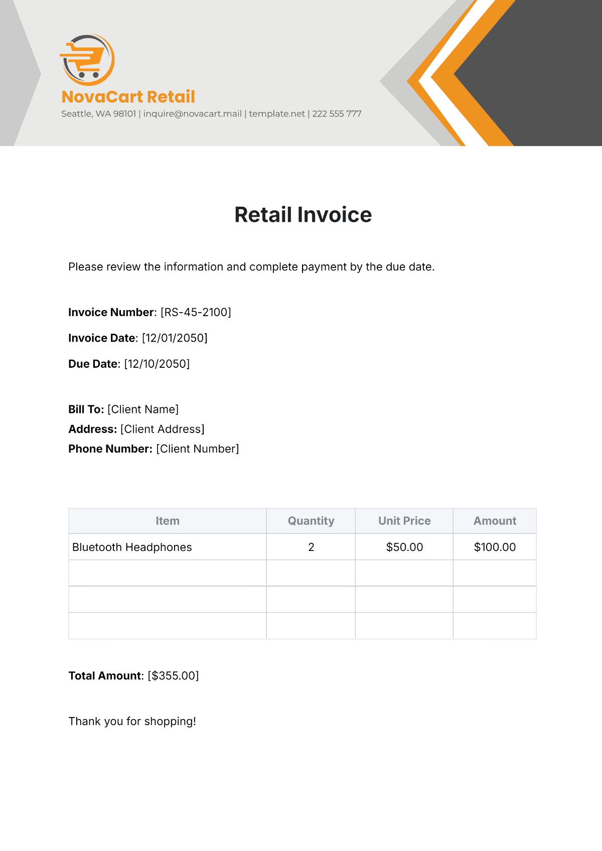 Retail Invoice Template