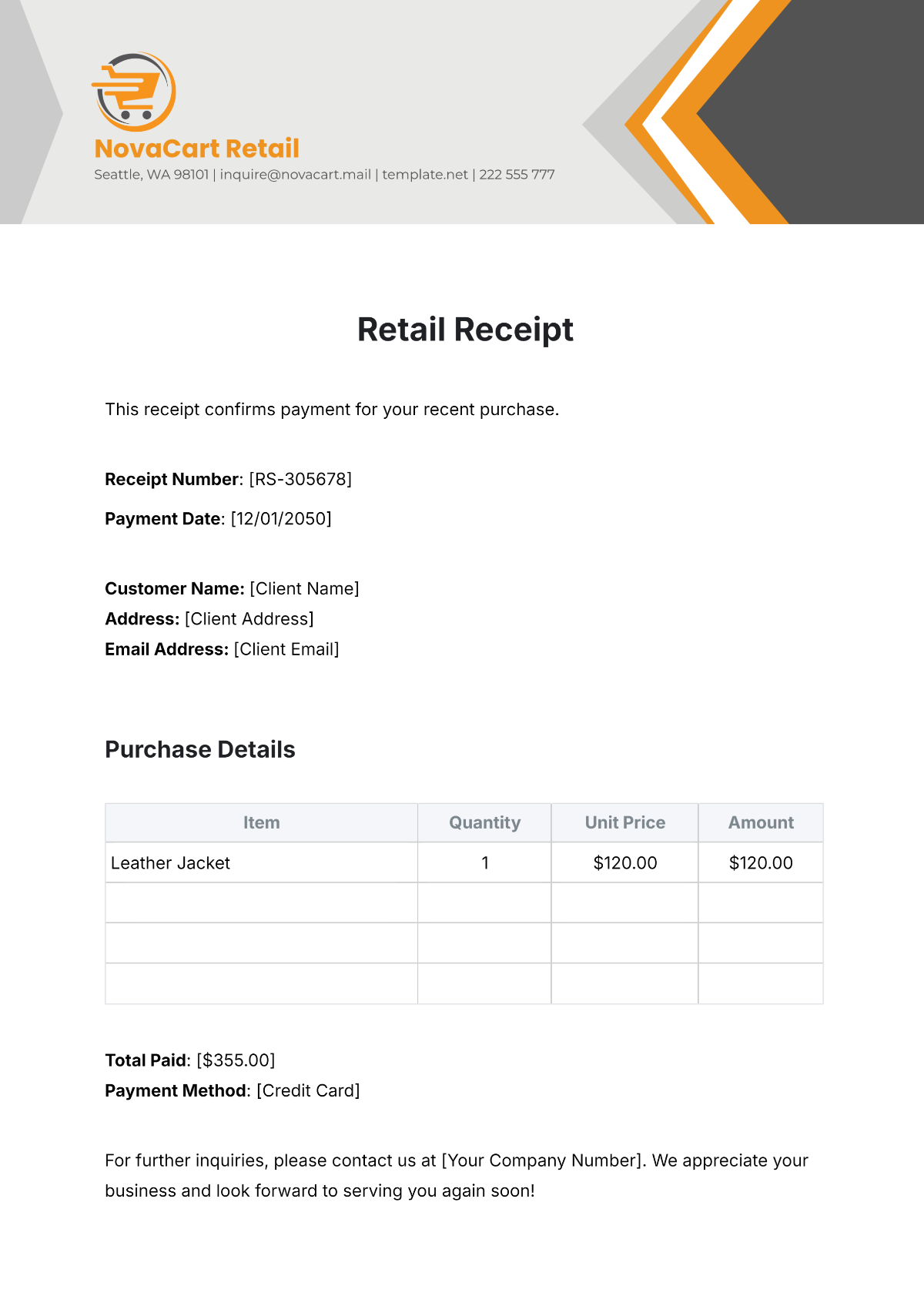 Retail Receipt Template