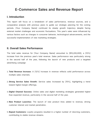 Free E-Commerce Sales and Revenue Report Template to Edit Online