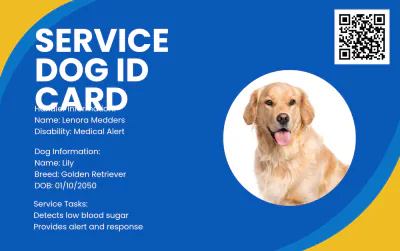 Free Professional Service Dog ID Card Template to Edit Online