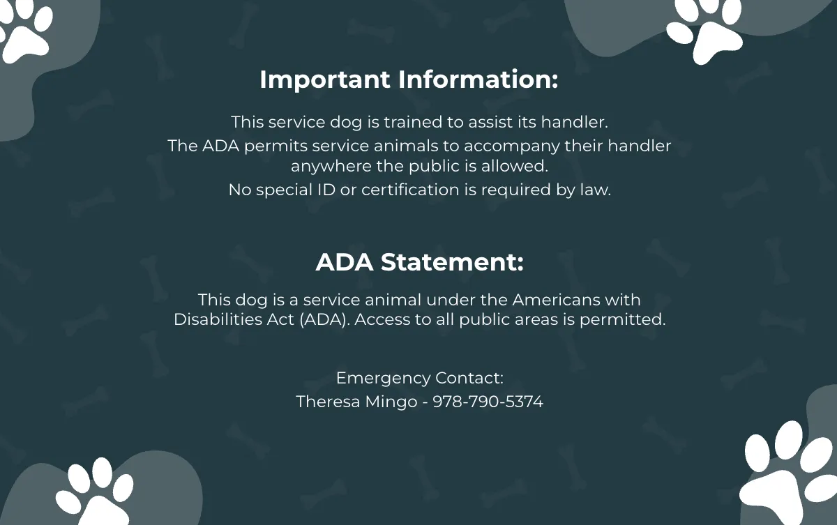 Free Creative Service Dog ID Card Template to Edit Online