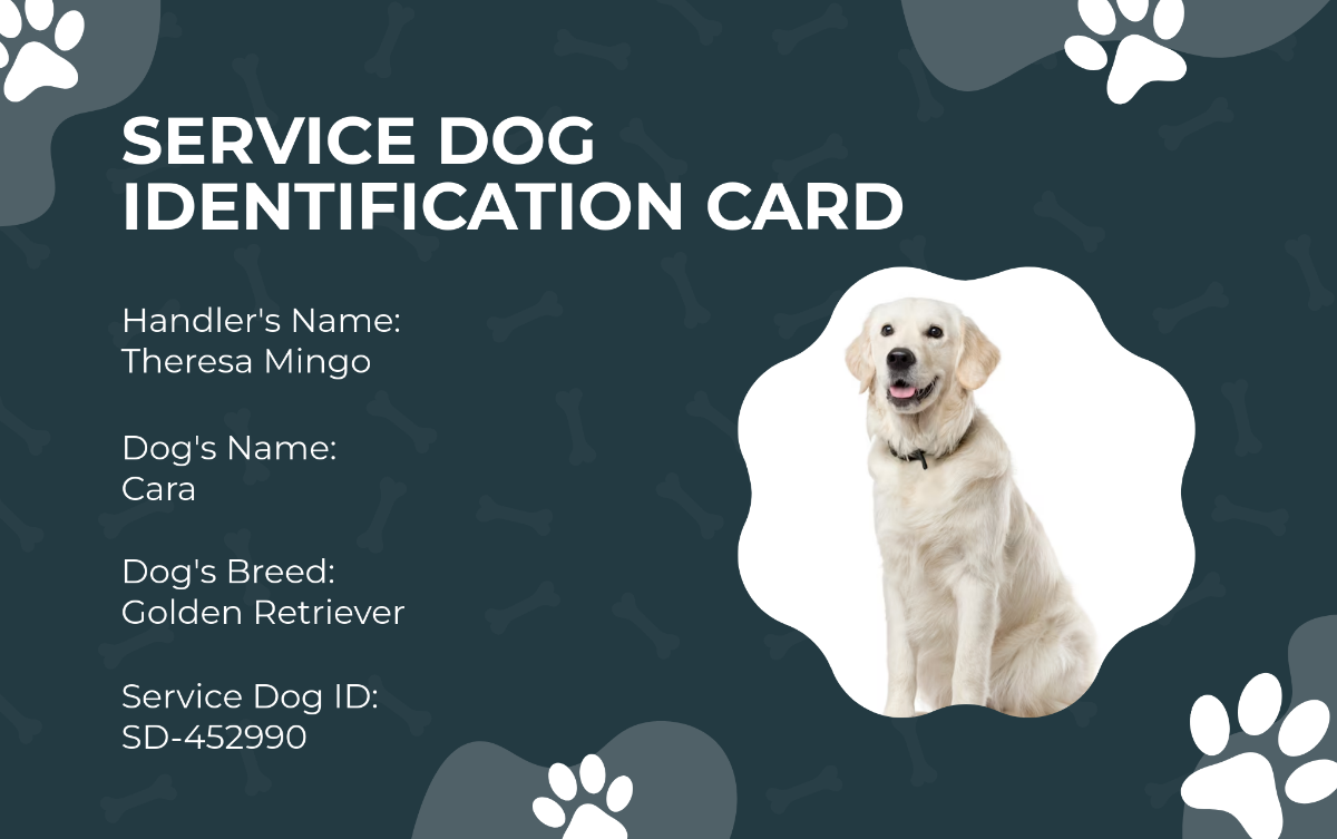 Creative Service Dog ID Card Template - Edit Online & Download