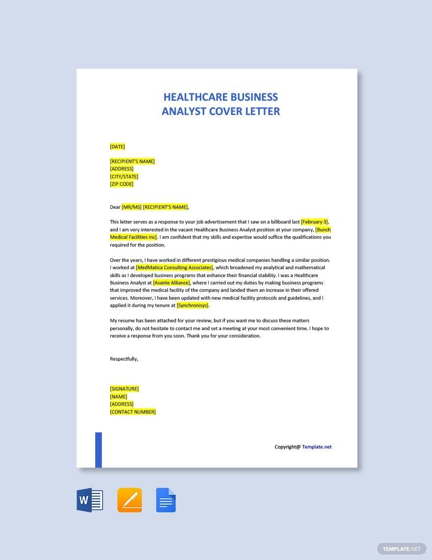 Healthcare Business Analyst Cover Letter
