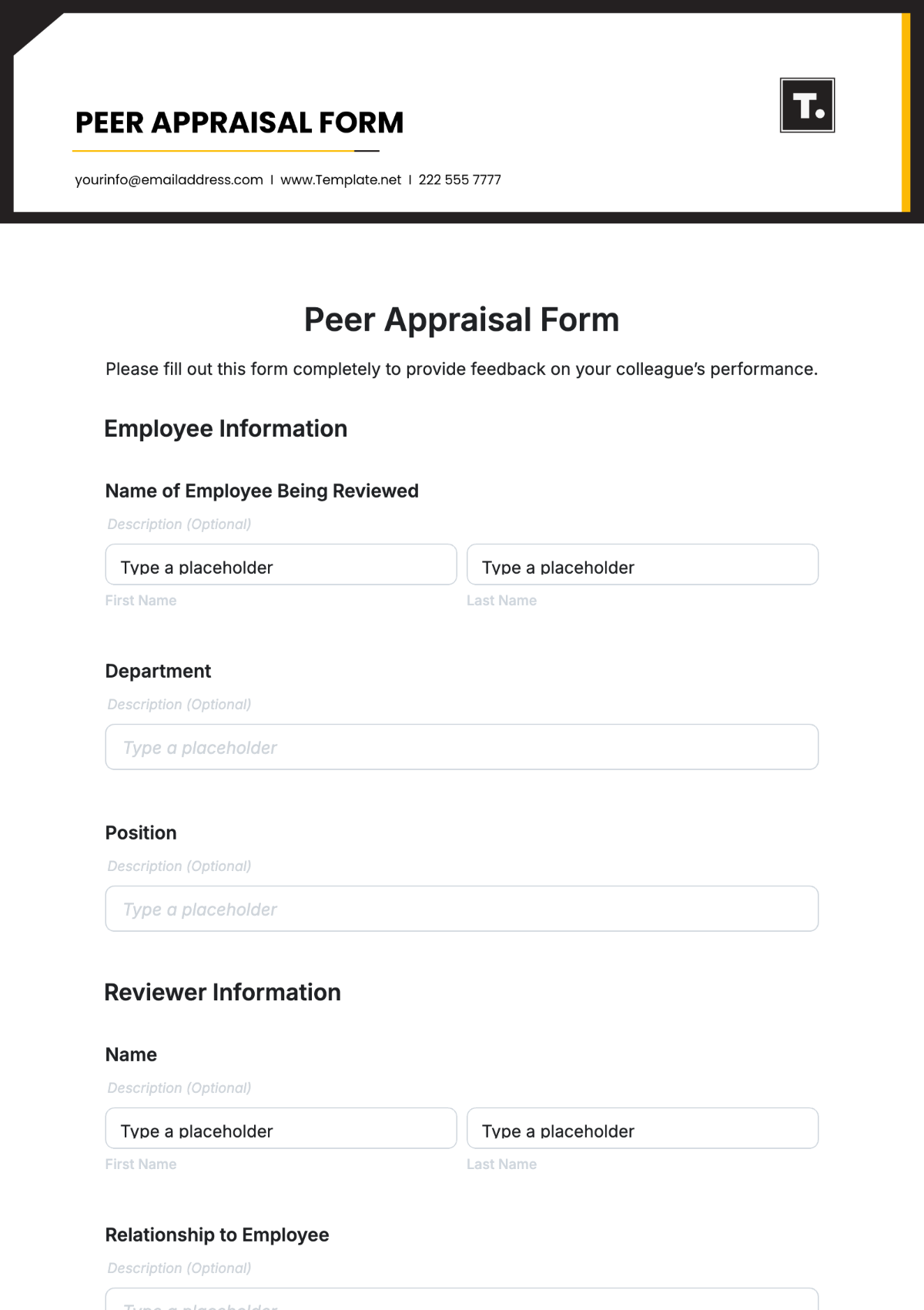 Peer Appraisal Form Template - Edit Online & Download