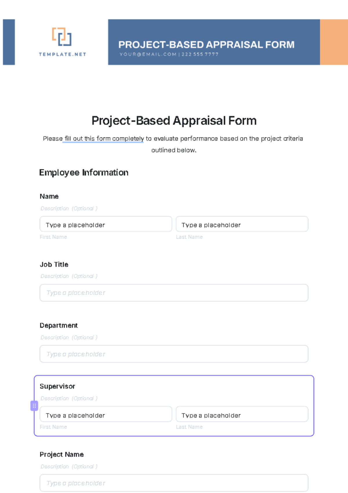 Project-Based Appraisal Form Template - Edit Online & Download