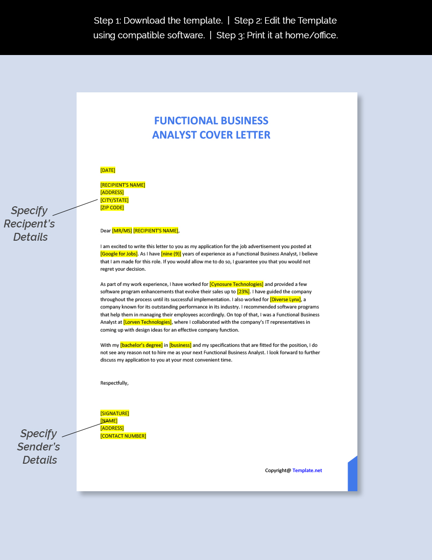 Functional Business Analyst Cover Letter