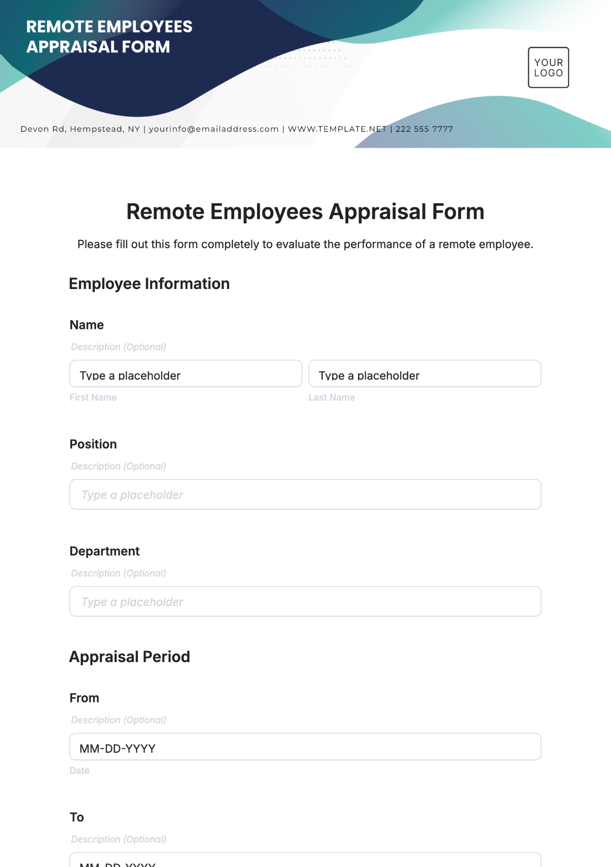 Remote Employees Appraisal Form Template - Edit Online & Download