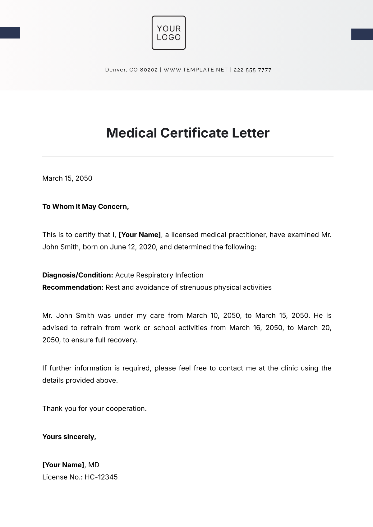 Medical Certificate Letter Template - Edit Online & Download