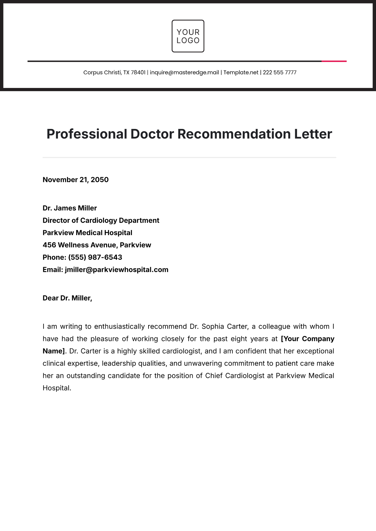 Professional Doctor Recommendation Letter Template - Edit Online & Download