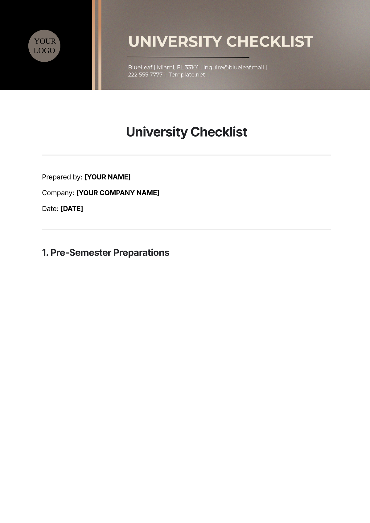 University Checklist Template