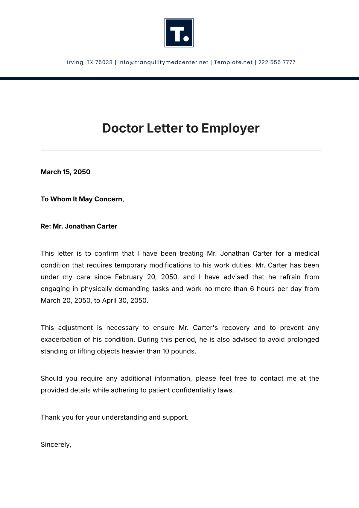 Doctor Letter to Employer Template - Edit Online & Download