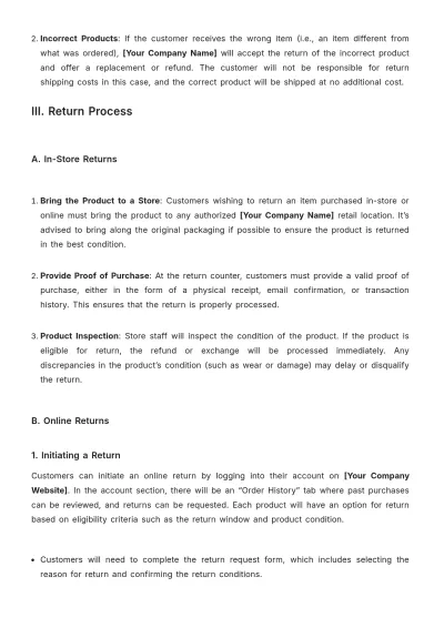 Free Retail Return and Refund Policy Template to Edit Online